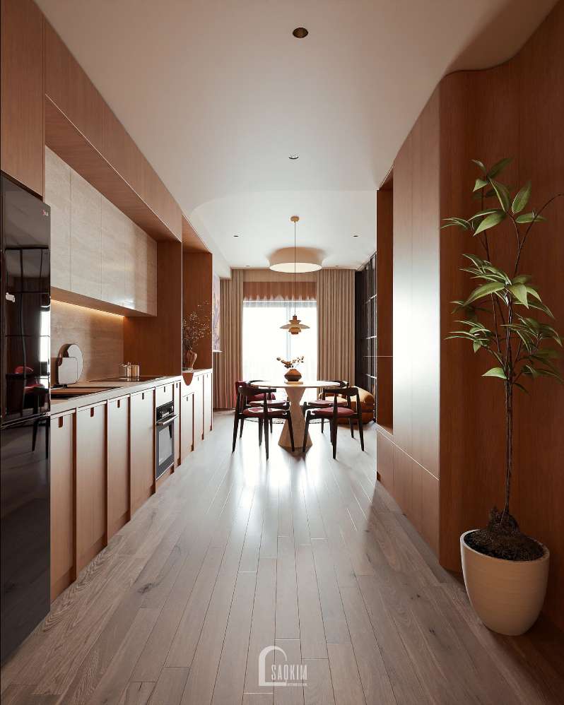 Không gian phòng bếp trong thiết kế chung cư 60m2 Masteri Vinhomes Ocean Park